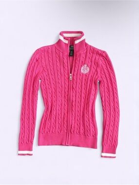 Vintage Y2K Lauren Ralph Lauren Pink Zip Sweater Cotton Logo XS McBling
